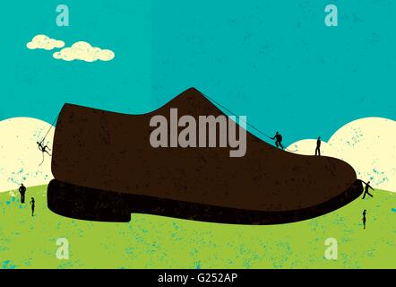 Having big shoes to fill Business people trying to figure out how to fill the very large shoes of their former leader. Stock Vector