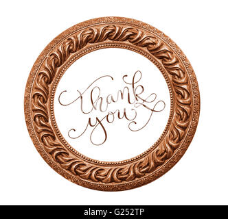 round vintage frame on a white background and the words Thank You Stock Photo