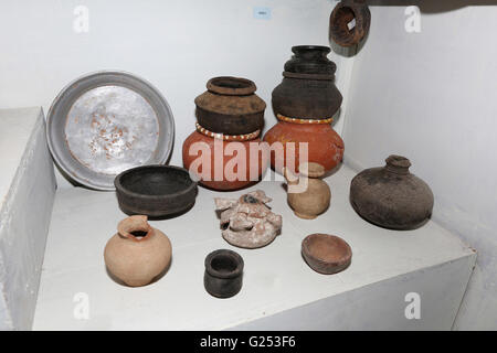 GOND TRIBE - Gond Tribal articles on display in Mahur Museum, Mahur Village, Maharashtra, India Stock Photo