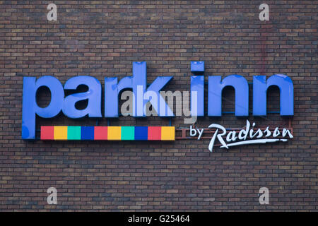 Park Inn by Radisson hotel in Cardiff sign logo Stock Photo