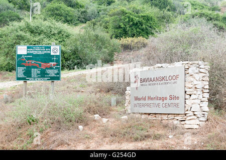 BAVIAANSKLOOF, SOUTH AFRICA - MARCH 6, 2016: Information board and name board for the Baviaanskloof World Heritage Site Stock Photo