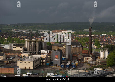 Aerial view of Brains Brewery in Cardiff, South Wales Stock Photo