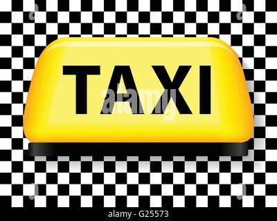 Yellow taxi sign with checkered background Stock Vector