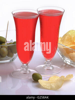 Italian aperitif on white background with snacks Stock Photo