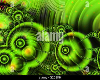 Fractal image of green orbs and spirals creating a futuristic landscape Stock Photo