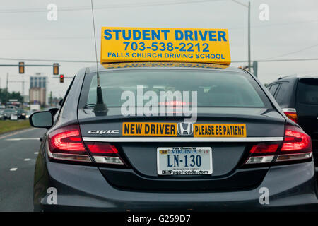 Student driver (learner driver) sign on car - USA Stock Photo