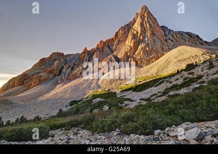 The Prominent Tower in Upper Taboose Creek at sunrise, Inyo National Forest, California, United States Stock Photo