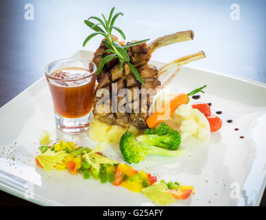 Grilled lamb chops with vegetables Stock Photo