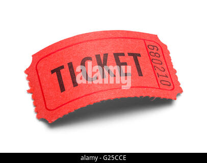 Single Red Ticket with a Curved Arch Isolated on White Background. Stock Photo