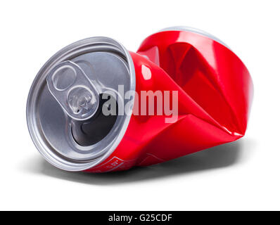 Empty Smashed Soda Pop Can Isolated on White Background. Stock Photo