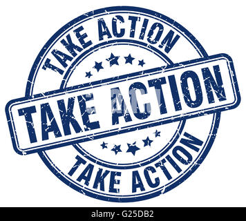 take action blue grunge round vintage rubber stamp Stock Photo