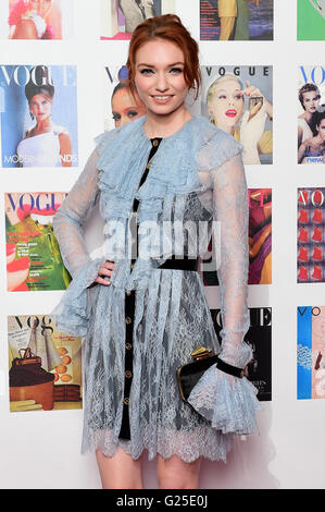 Eleanor Tomlinson attending The Vogue 100 Gala Dinner at East Albert Lawn, Kensington Gardens, London. PRESS ASSOCIATION Photo. Picture date: Monday 23rd May 2016. Photo credit should read: Ian West/PA Wire Stock Photo