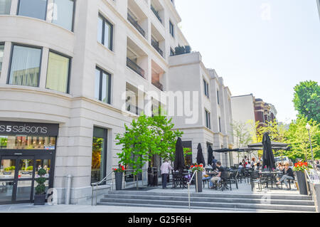 Montreal, Canada - May 23, 2016: Popular Westmount street. People can be seen around. Stock Photo