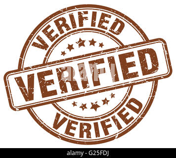 verified brown grunge round vintage rubber stamp Stock Photo - Alamy