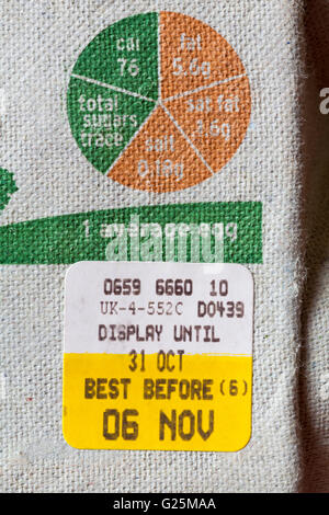 GDA information and usage dates - information on carton of 6 free range woodland eggs by Sainsburys Stock Photo