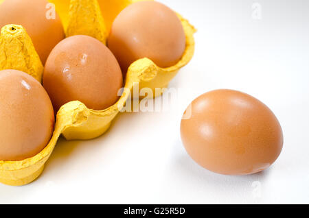 One free range farm egg outside the carton Stock Photo