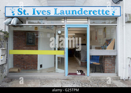 St. Ives Launderette, Cornwall England UK. Stock Photo