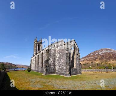 Dunlewy church ruin and Mount Errigal in the Derryveagh mountain range Dunlewey County Donegal Ireland Stock Photo