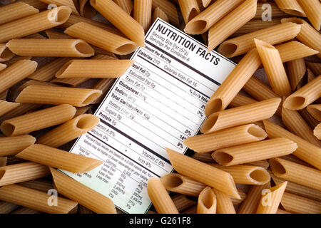 Nutrition facts of Brown Rice Pasta. Stock Photo