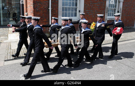 Portsmouth, Hampshire, UK. 24th May, 2016. A restored bell from a WW2 Battlecruiser has been unveiled by Princess Anne today. The bell from HMS Hood is now on display at the National Museum of the Royal Navy (NMRN) at Portsmouth Historic Dockyard after being recovered from the seabed last year. HMS Hood was hit by a shell by German battleship, Bismarck, in 1941 and today marks the 75th anniversary of that day. Credit:  uknip/Alamy Live News Stock Photo