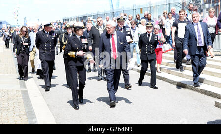 Portsmouth, Hampshire, UK. 24th May, 2016. A restored bell from a WW2 Battlecruiser has been unveiled by Princess Anne today. The bell from HMS Hood is now on display at the National Museum of the Royal Navy (NMRN) at Portsmouth Historic Dockyard after being recovered from the seabed last year. HMS Hood was hit by a shell by German battleship, Bismarck, in 1941 and today marks the 75th anniversary of that day. Credit:  uknip/Alamy Live News Stock Photo