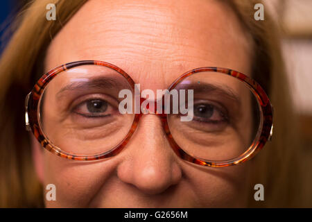 Voyager Press, London UK. 24th May 2016. Rare collection of Spectacles from the 1700s to the 1940s is previewed and modelled before going to the London Antiquarian Book Fair at Olympia. Credit:  Malcolm Park editorial/Alamy Live News. Stock Photo