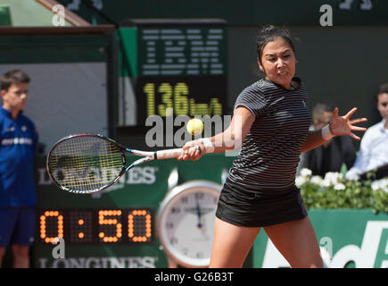 Paris, France. 25th May, 2016. Zarina Diyas (KAZ) loses to Simone Halep (ROU) 7-6, 6-2, at the Roland Garros being played at Stade Roland Garros in Paris, . Credit:  Cal Sport Media/Alamy Live News Stock Photo