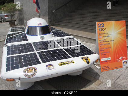 Thailand. 25th May, 2016. After joining on the World Solar Challenge 2015 race in Australia. Siam Technology College show the first innovative solar car STC-1 in Thailand during the press conference of World Environment Day. Credit:  Vichan Poti/Pacific Press/Alamy Live News Stock Photo