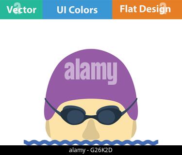 Flat design icon of Swimming man head with goggles and cap  in ui colors. Vector illustration. Stock Vector