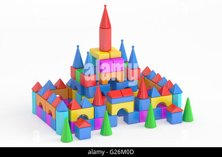 Towers from children's toy blocks, 3D rendering isolated on white background Stock Photo