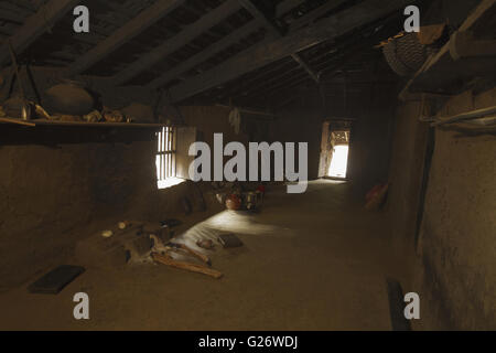 A rural house kitchen with wood fire stoves at Deria village of dandeli in Karnataka Stock Photo