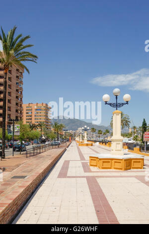 Empty Paseo Maritimo, seaside promenade of Fuengirola in spring, Andalusia, Costa del Sol, Spain. Stock Photo