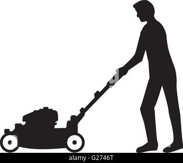 Man using lawn mower silhouette Stock Vector