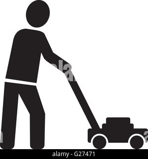 Icon of gardener with lawn mower Stock Vector