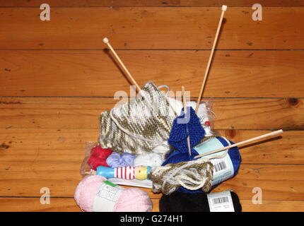 Knitting material ready to be used with a project already started Stock Photo