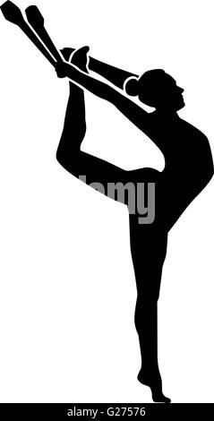 Woman doing gymnastics with clubs Stock Vector