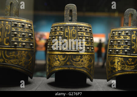 Chimes unearthed from the tomb in the Haihunhou (Marquis of Haihun) cemetery. Beijing Capital Museum. Stock Photo