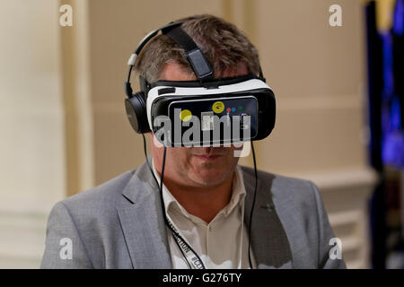 Man using Oculus virtual reality goggles (VR goggles, VR headset) - USA Stock Photo