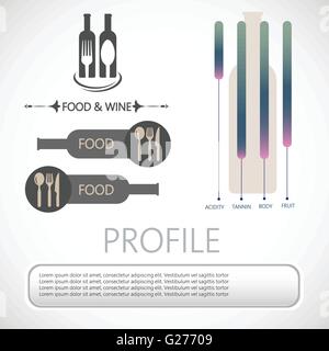 Wine info graphic, restaurant bottles, spoon and fork in outlines with components description over silver background. Digital ve Stock Vector