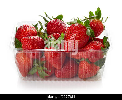 strawberry in plastic transparent container box, isolated on white background Stock Photo