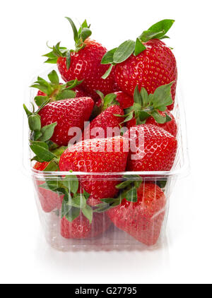 strawberry in plastic transparent container box, isolated on white background Stock Photo