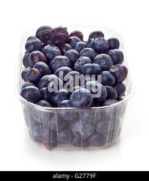 blueberry in plastic transparent container box, isolated on white background Stock Photo