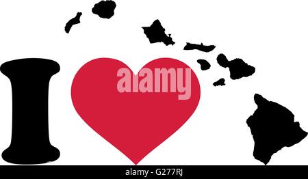 I love Hawaii map Stock Vector