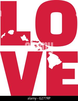 Hawaii love with map Stock Vector