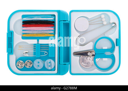 Emergency travel sewing kit on white background Stock Photo