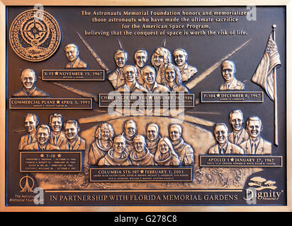 A Plaque at the Kennedy Space Centre, which honours and memorializes those astronauts who have made the ultimate sacrifice. Stock Photo