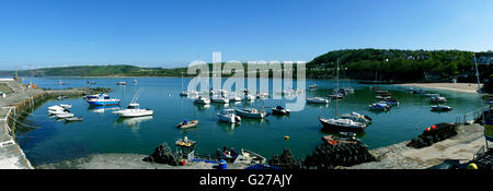 The harbour and beach at New Quay, Ceredigion, Wales Stock Photo