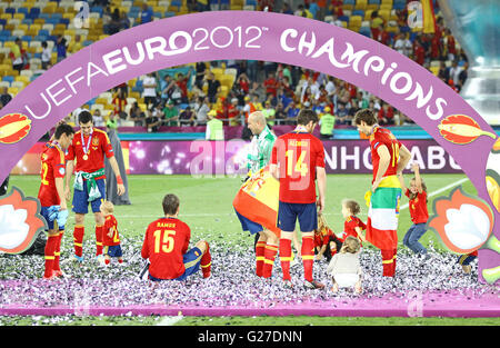 Players of Spain national football team celebrates their winning of the UEFA EURO 2012 Championship after the final game Stock Photo