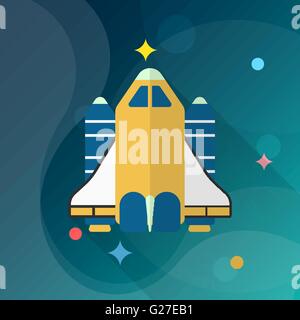 Space Shuttle flat  icon with long shadow,eps10, Stock Vector