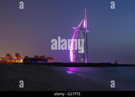 sight of Jumeirah public beach in Dubai at night Stock Photo